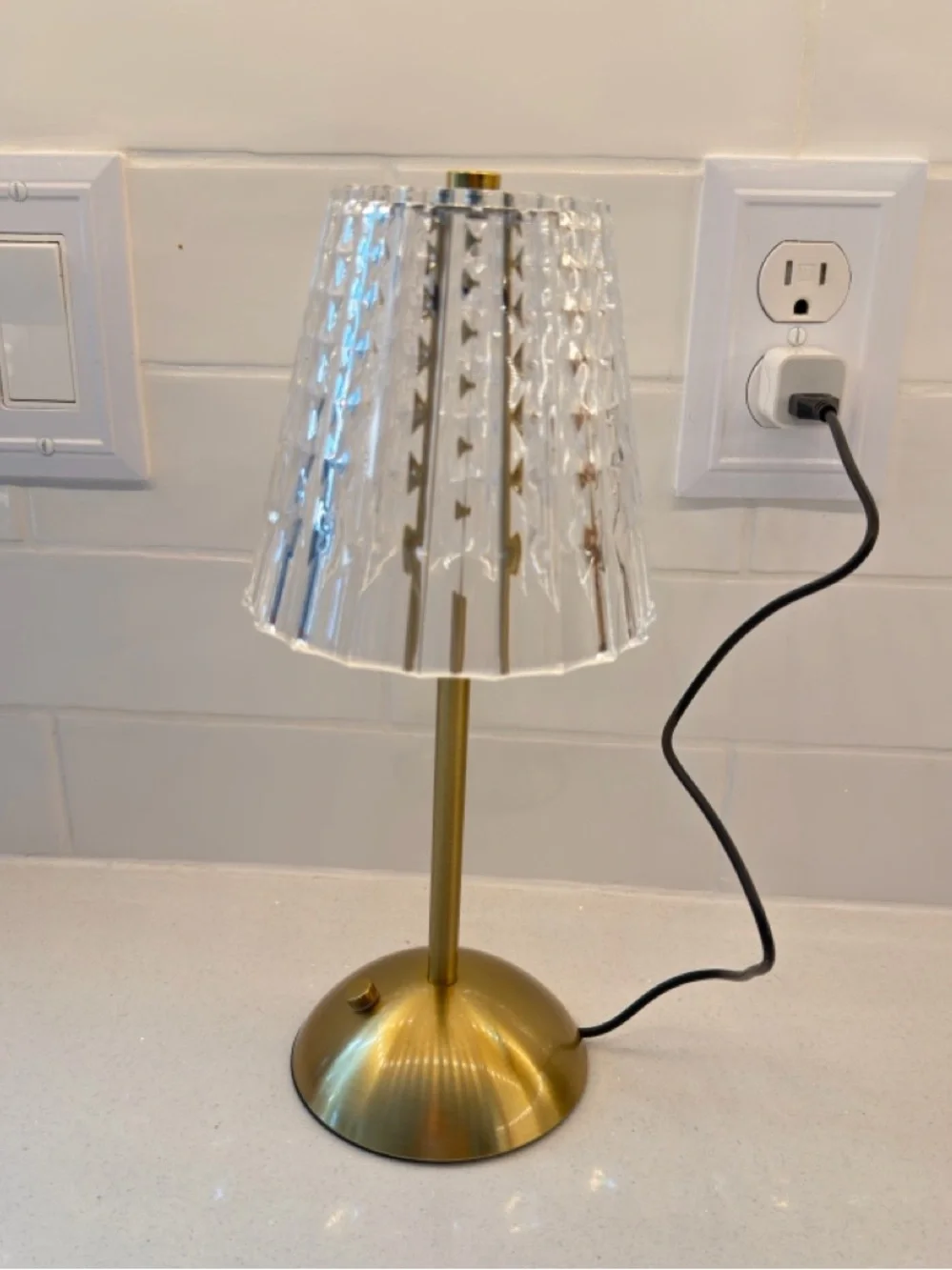 Brass Table Lamp with Clear Faceted Shade